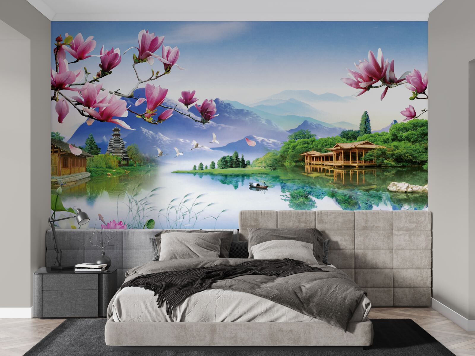 Fototapet vedere panoramică magnifică a peisajului montan și a cursului râului