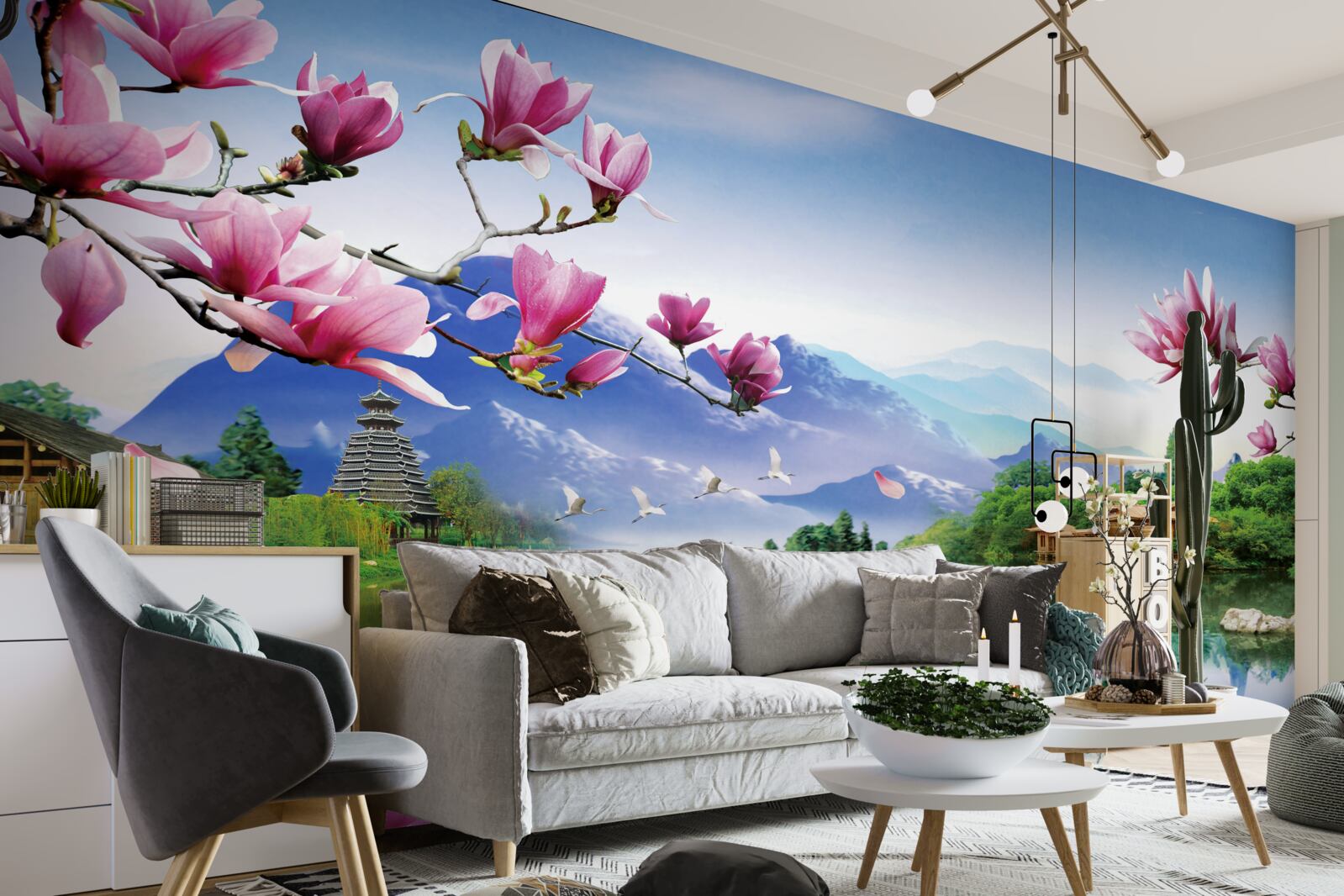 Fototapet vedere panoramică magnifică a peisajului montan și a cursului râului