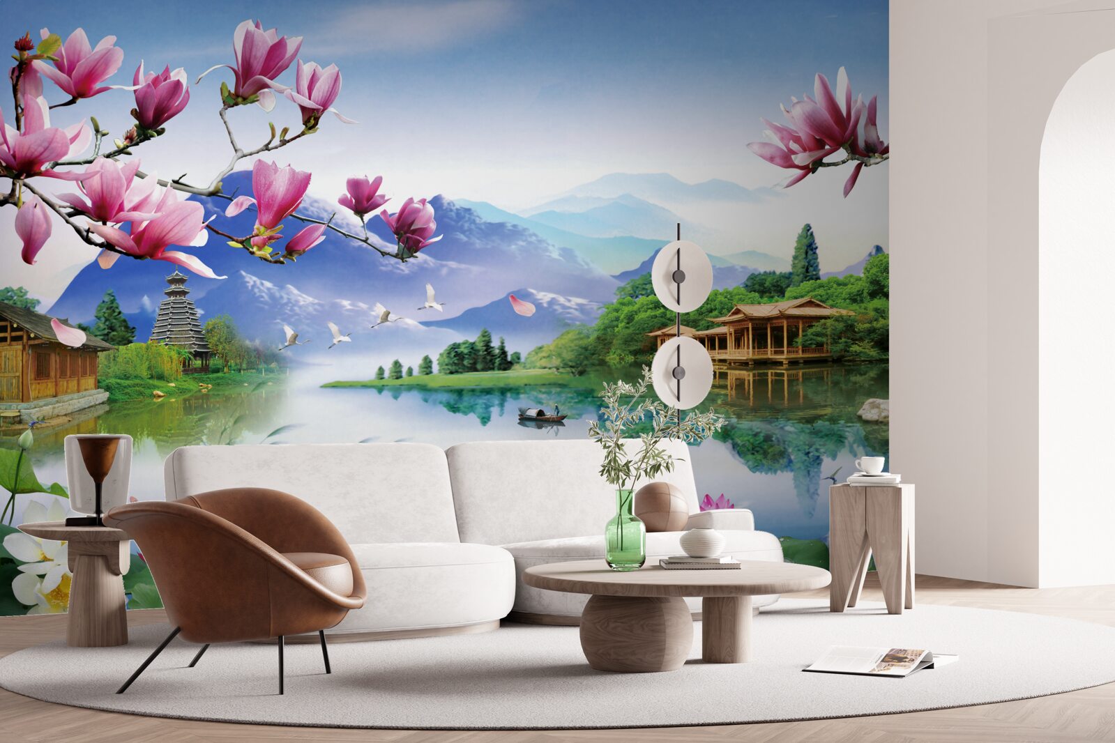 Fototapet vedere panoramică magnifică a peisajului montan și a cursului râului