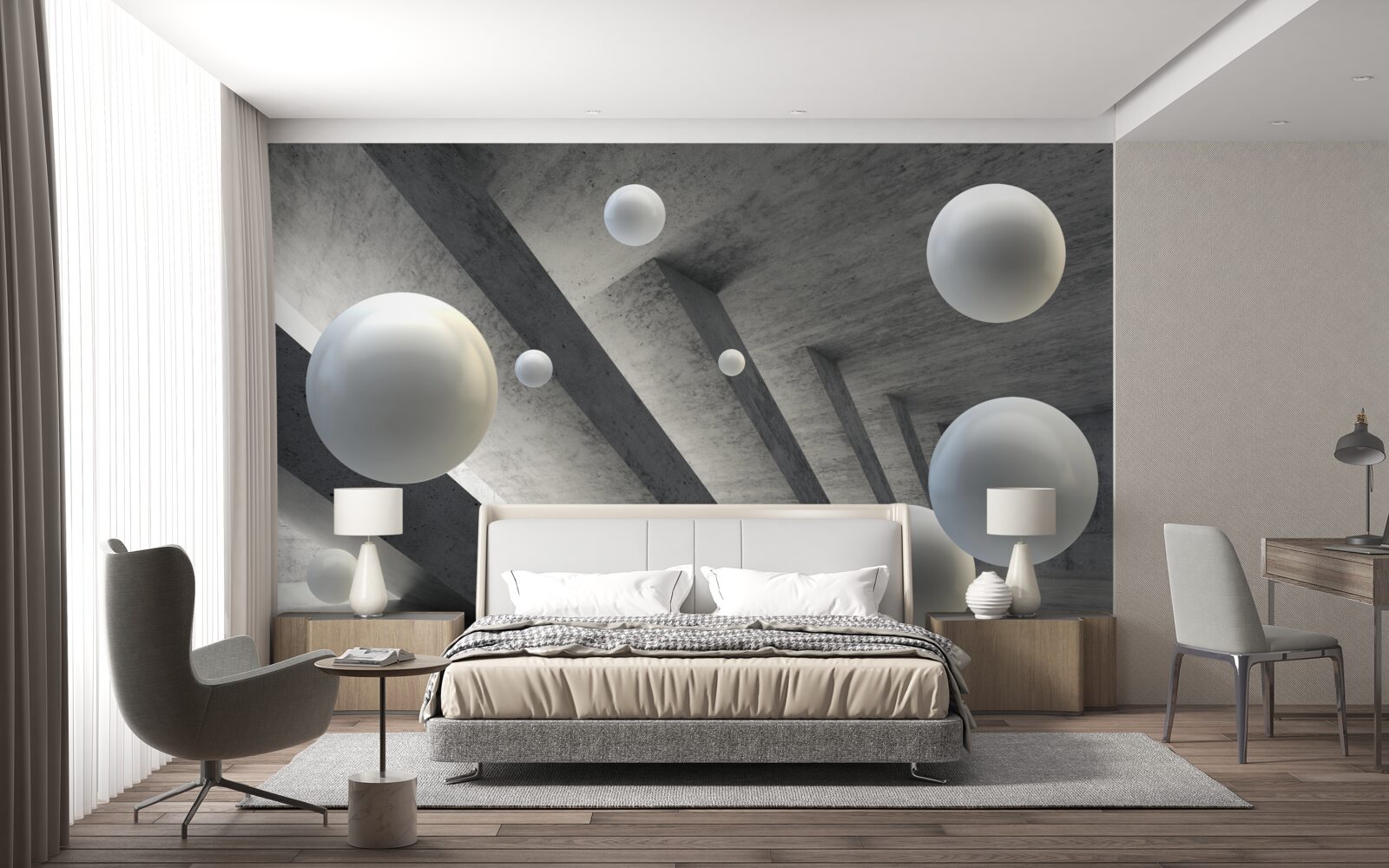 Fototapet bile albe într-un pasaj de ciment