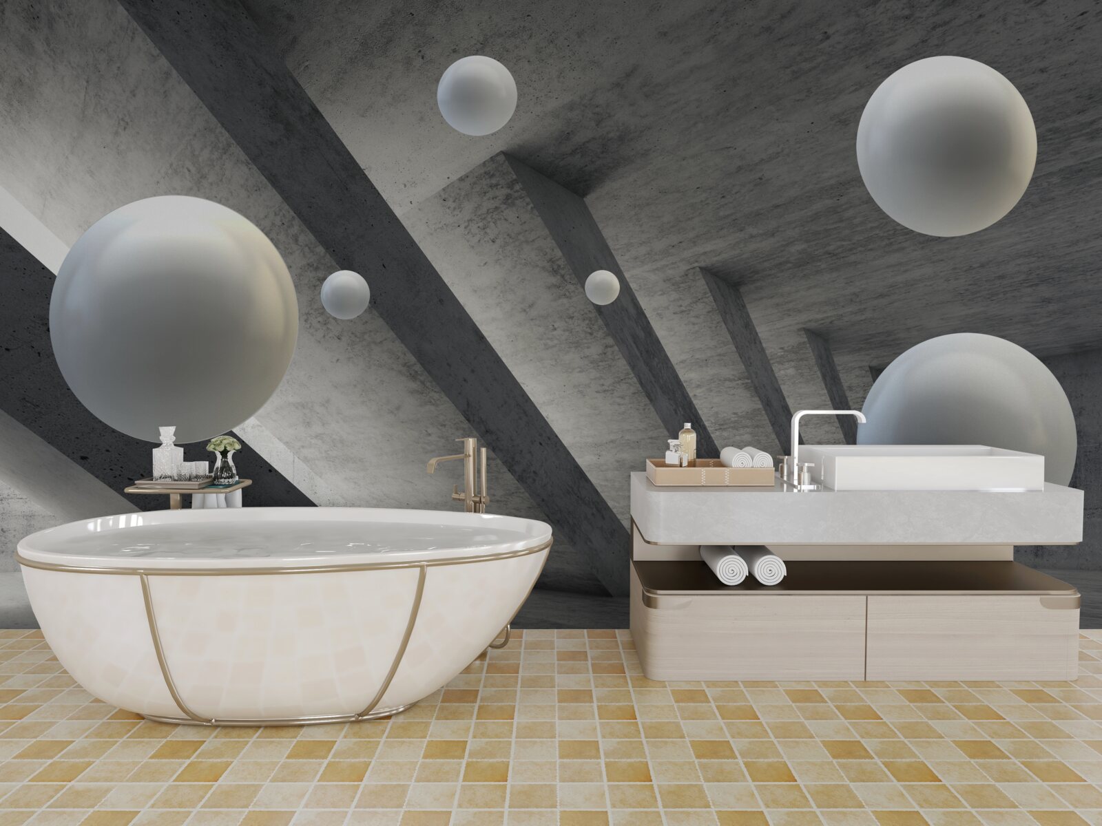 Fototapet bile albe într-un pasaj de ciment