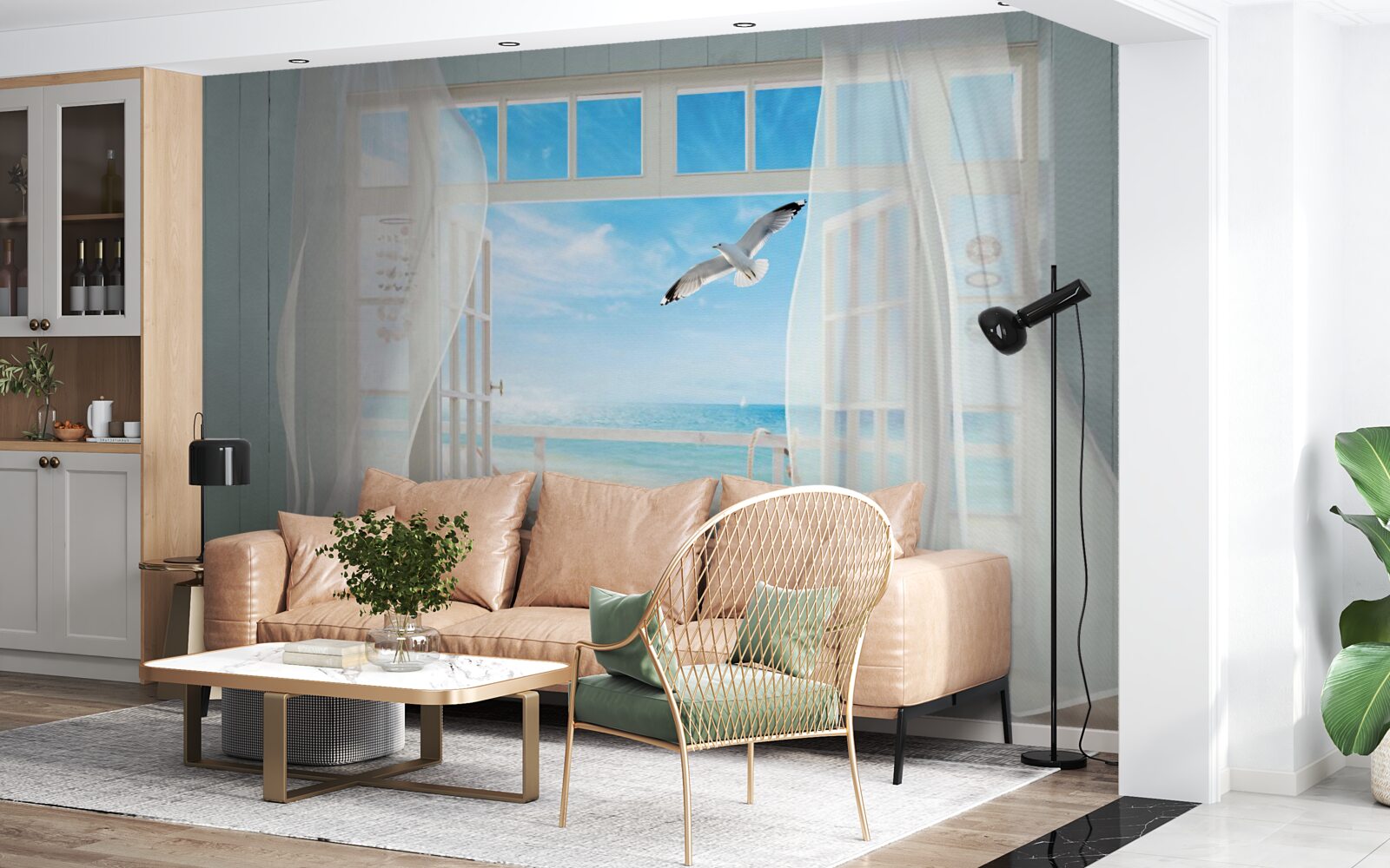 Fototapet ieșirea, vopsită în culoarea albului zăpezii, ducea spre o coastă nisipoasă