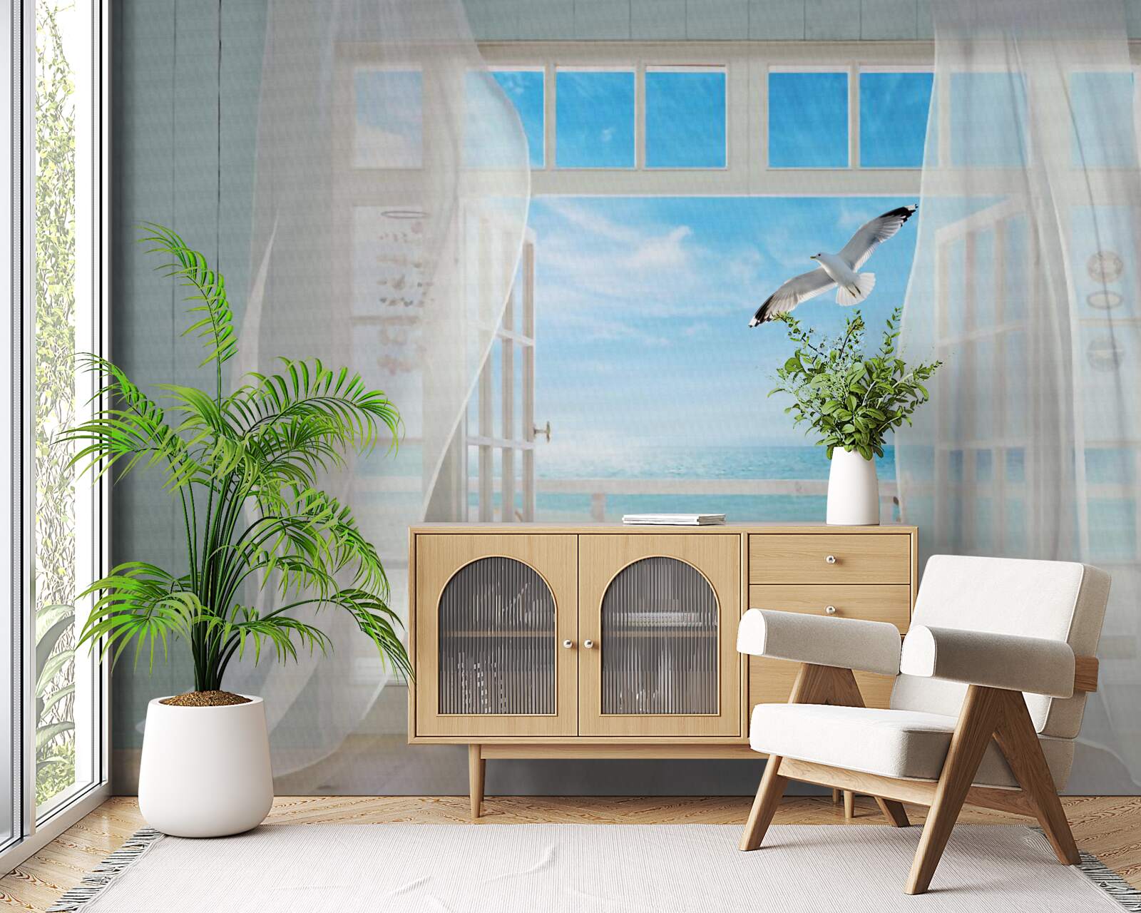 Fototapet ieșirea, vopsită în culoarea albului zăpezii, ducea spre o coastă nisipoasă