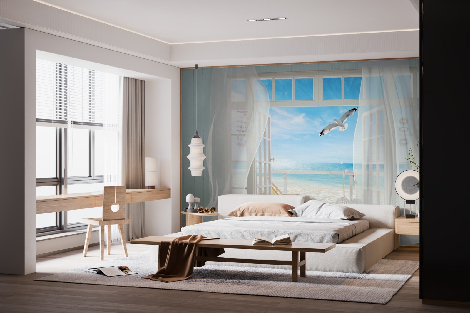 Fototapet ieșirea, vopsită în culoarea albului zăpezii, ducea spre o coastă nisipoasă