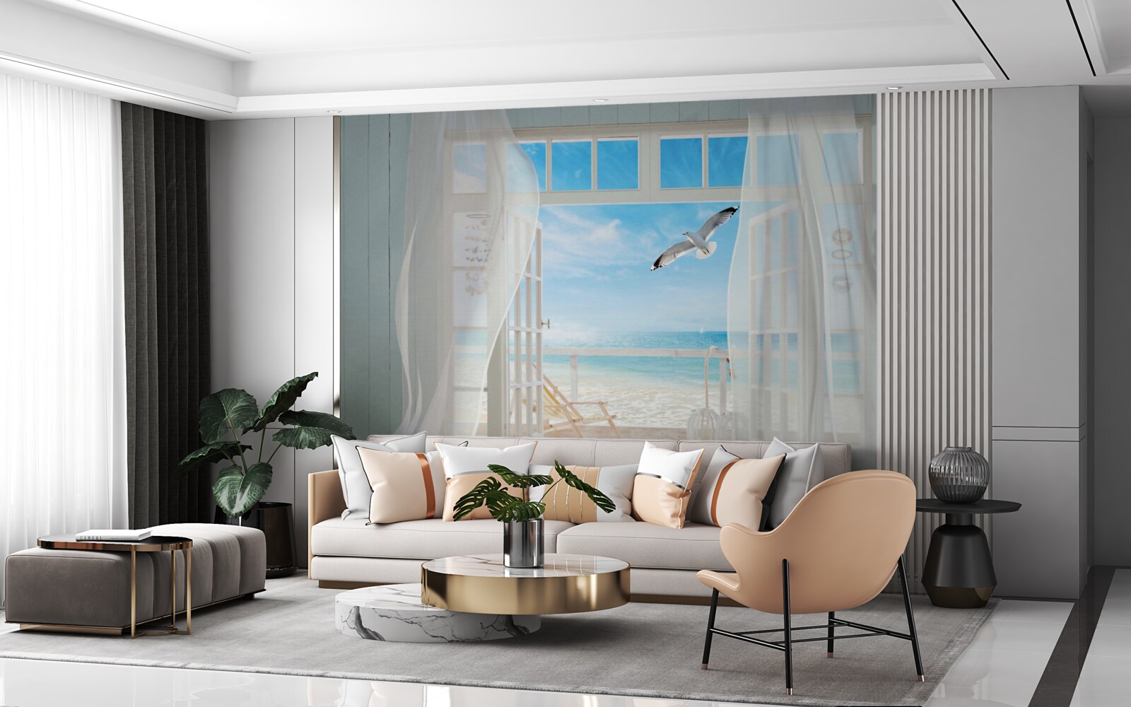 Fototapet ieșirea, vopsită în culoarea albului zăpezii, ducea spre o coastă nisipoasă