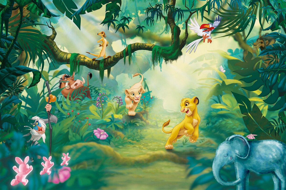 Fototapet regele leu trăiește în junglă cu prietenii săi