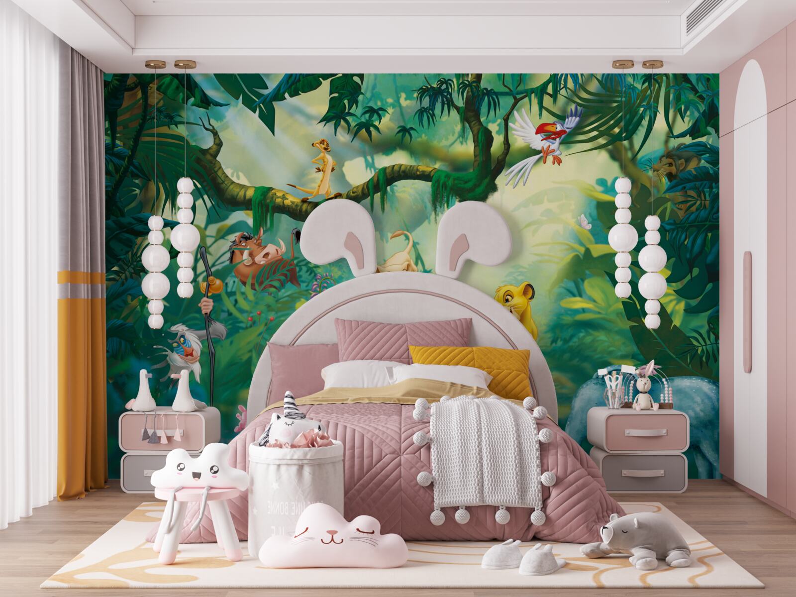 Fototapet regele leu trăiește în junglă cu prietenii săi