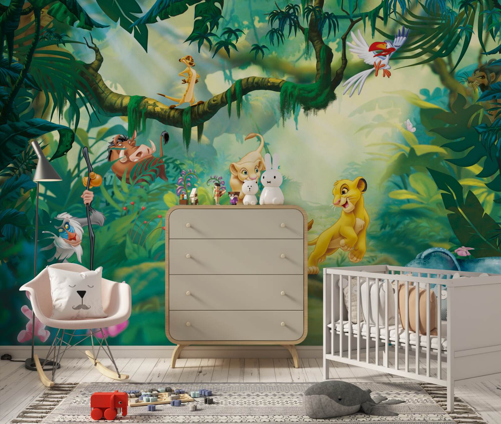 Fototapet regele leu trăiește în junglă cu prietenii săi