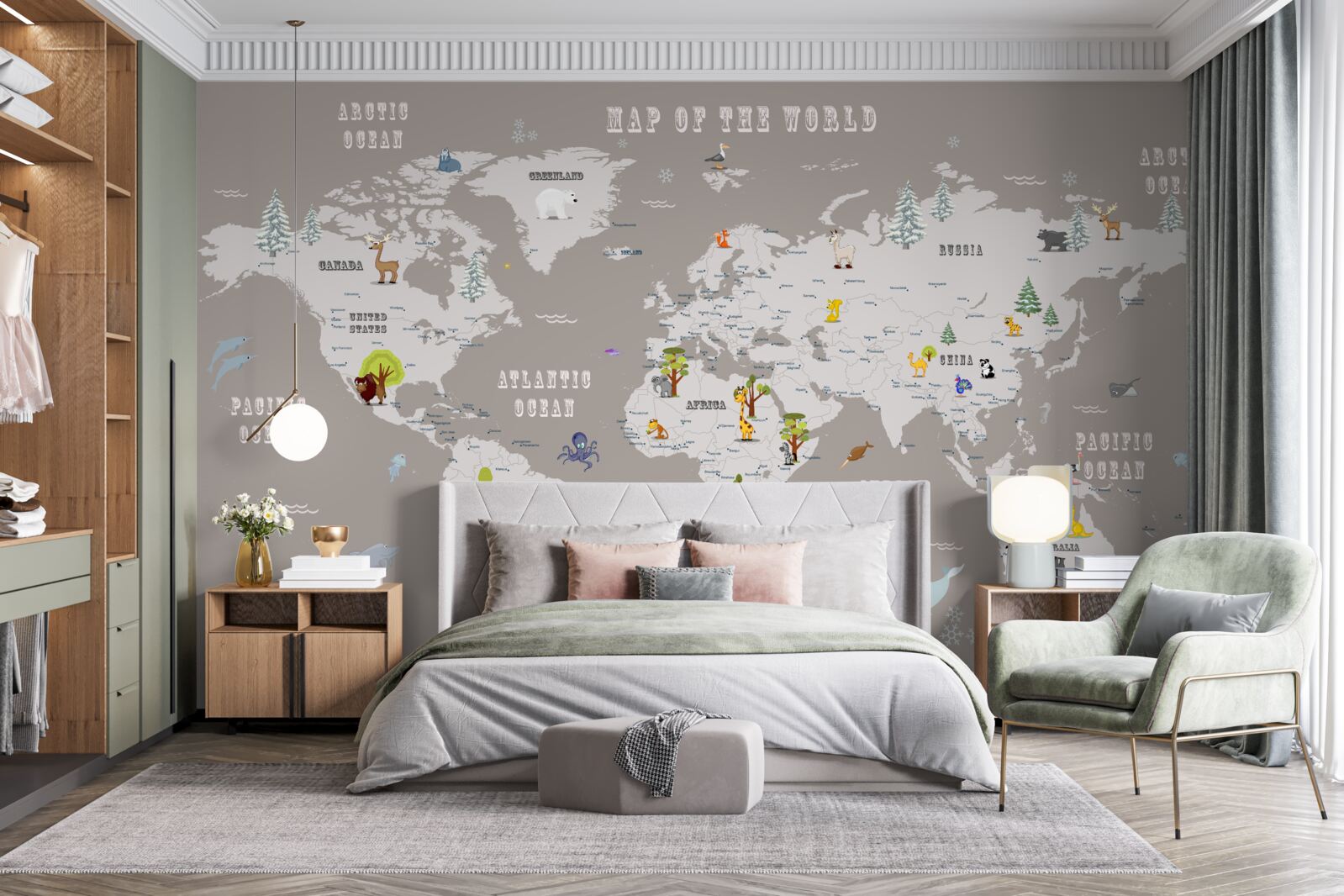 Fototapet animale în atlasul geografic al planetei