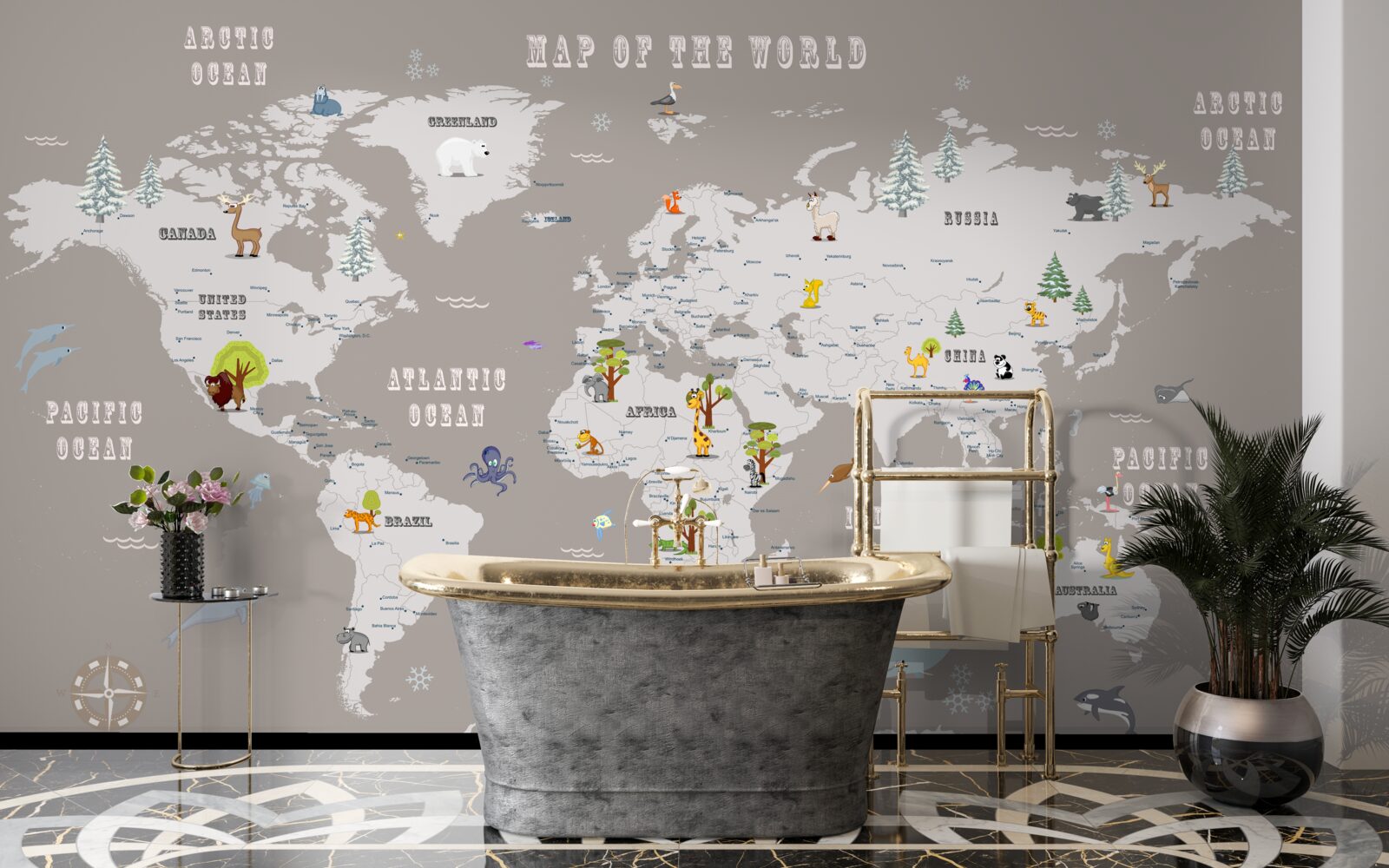 Fototapet animale în atlasul geografic al planetei