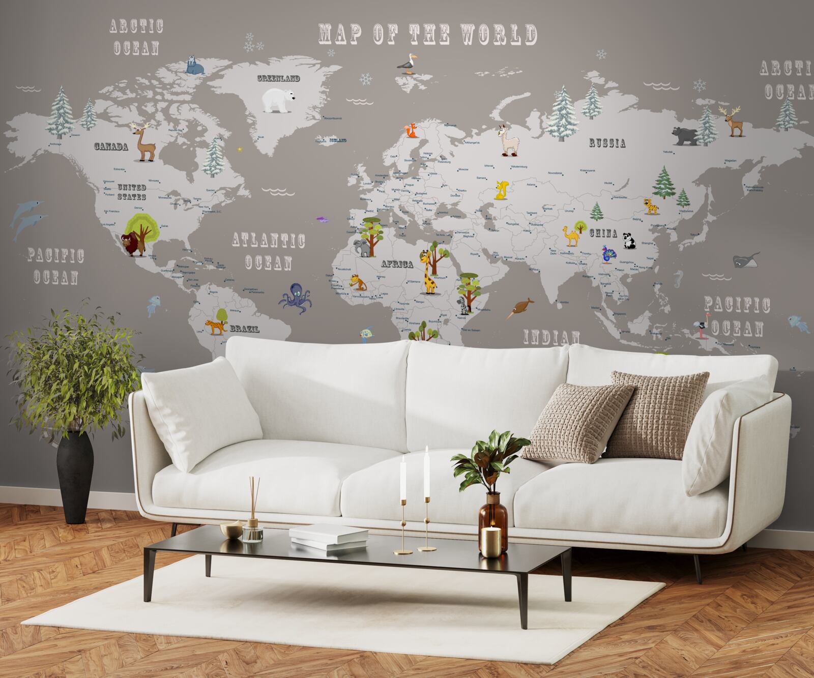 Fototapet animale în atlasul geografic al planetei