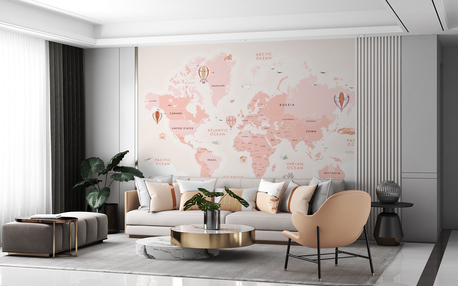 Fototapet atlas al planetelor prezentat într-o paletă de culori roz