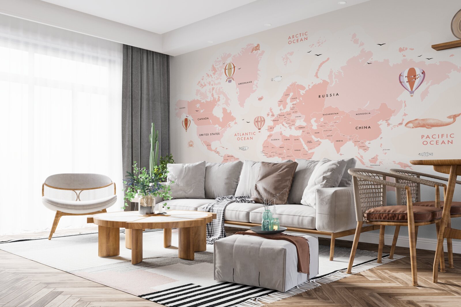 Fototapet atlas al planetelor prezentat într-o paletă de culori roz