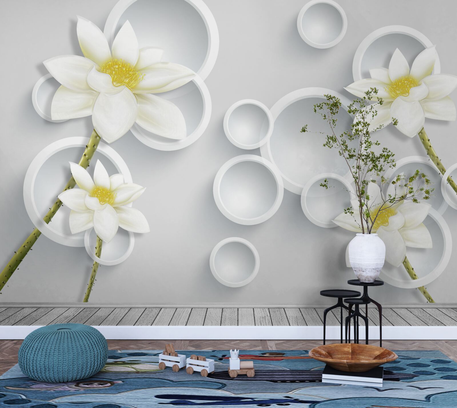 Fototapet florile sunt albe cu centrul galben