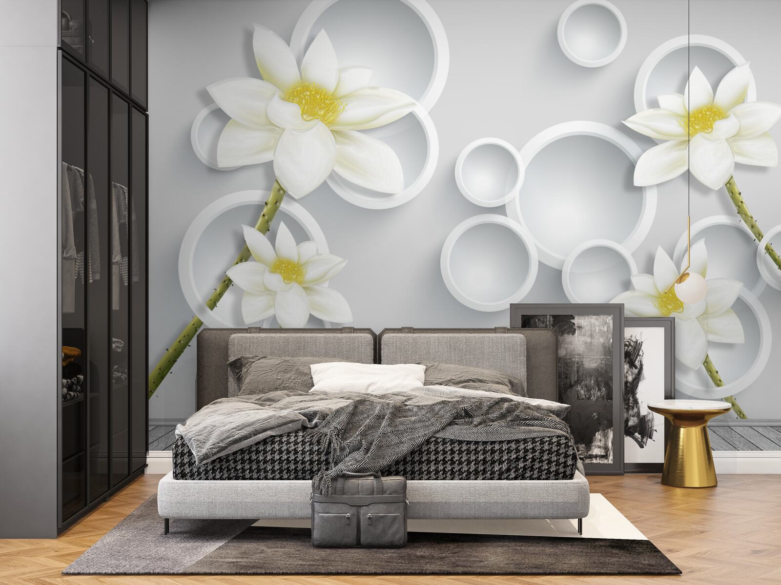 Fototapet florile sunt albe cu centrul galben