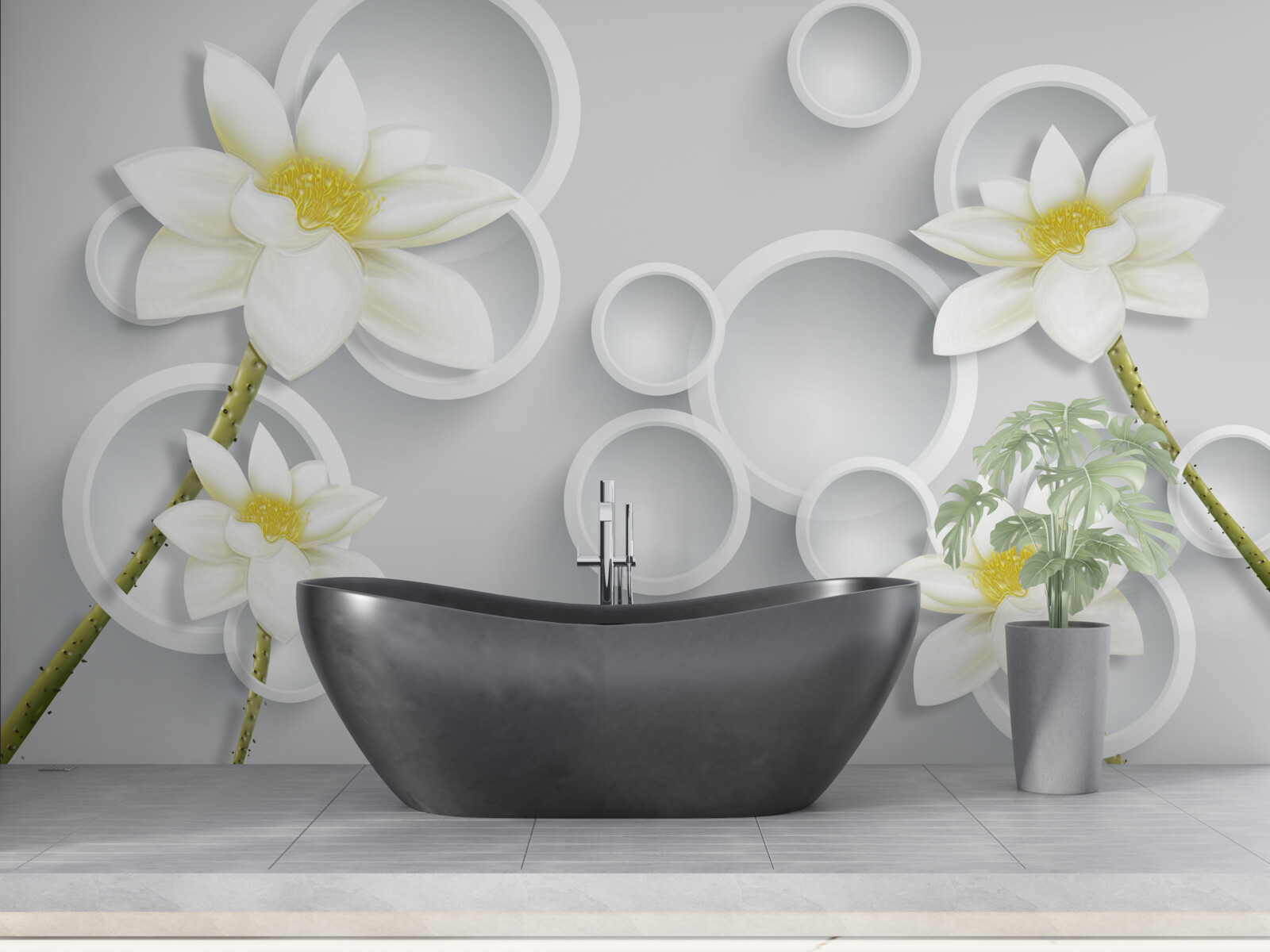 Fototapet florile sunt albe cu centrul galben