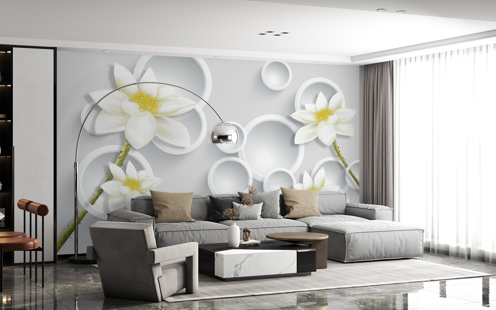 Fototapet florile sunt albe cu centrul galben