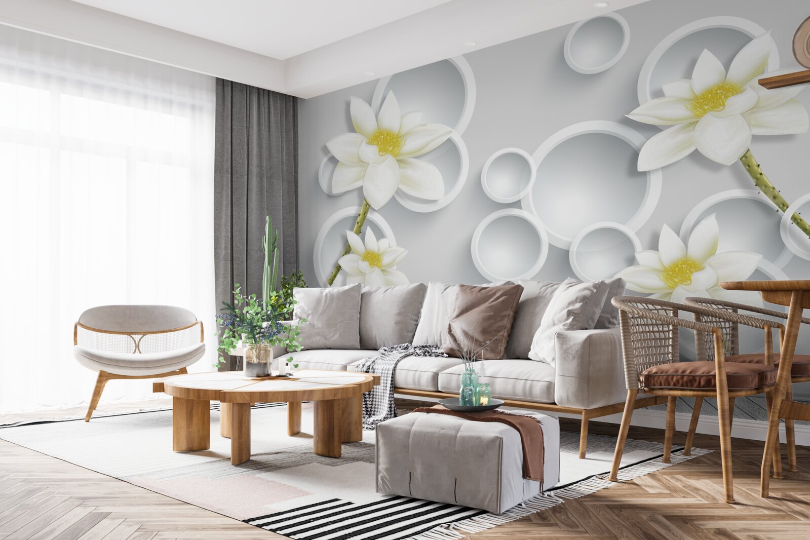 Fototapet florile sunt albe cu centrul galben