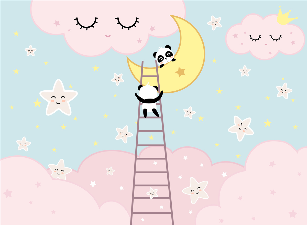 Fototapet panda urcă o scară până la lună