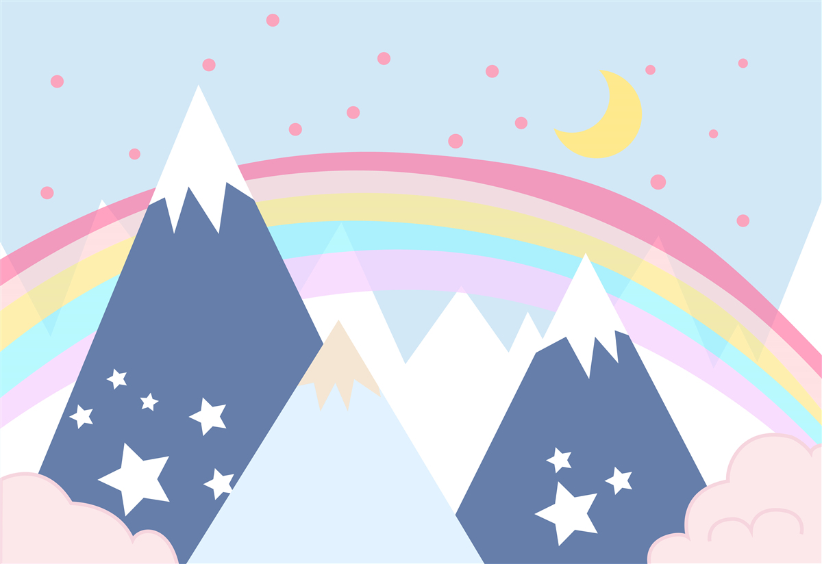 Fototapet munți într-o nuanță albastră cu un curcubeu în fundal