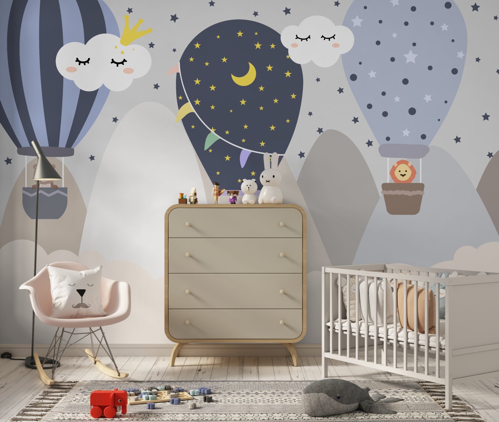 Fototapet animale care zboară în baloane