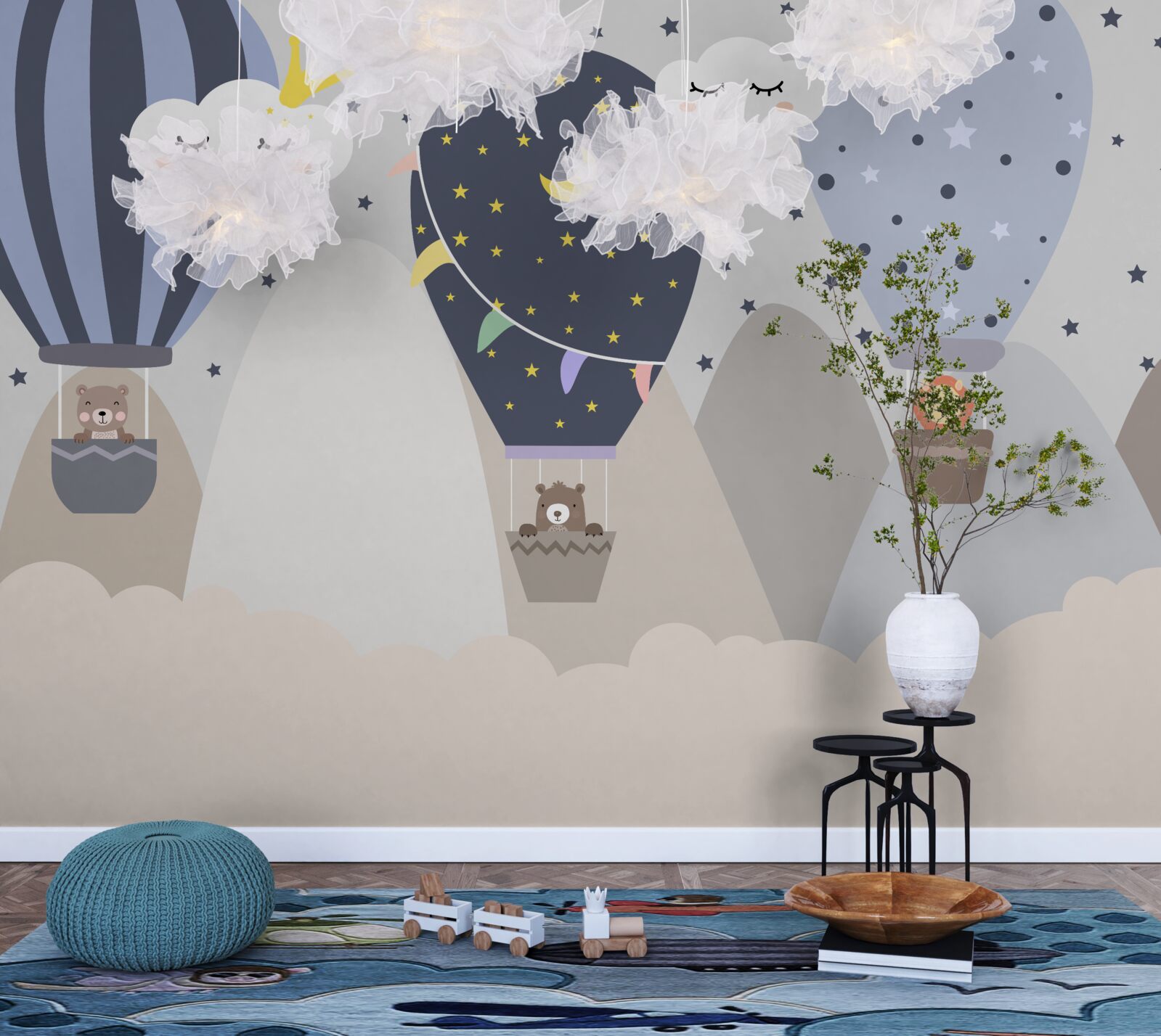 Fototapet animale care zboară în baloane