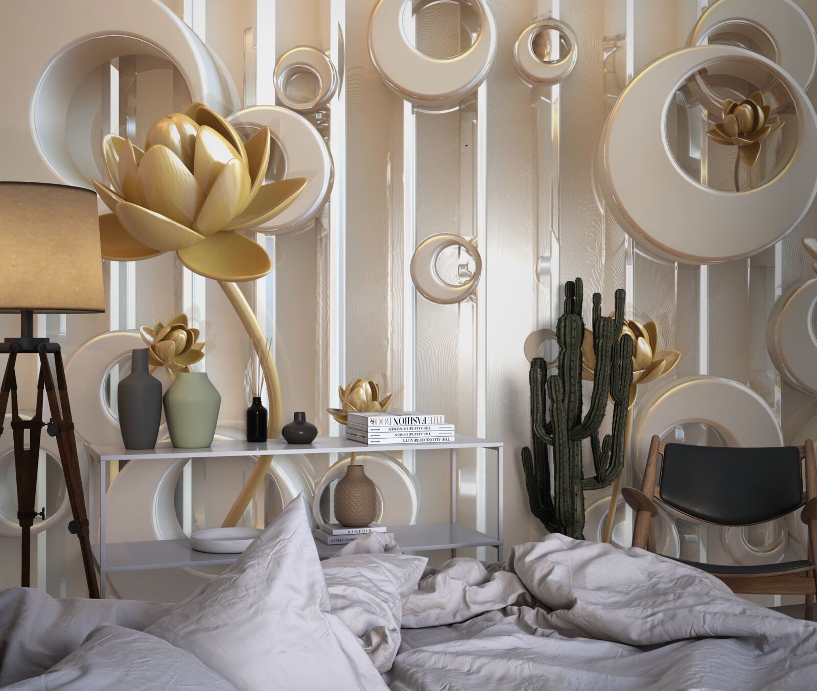 Fototapet flori aurii și bile de lună