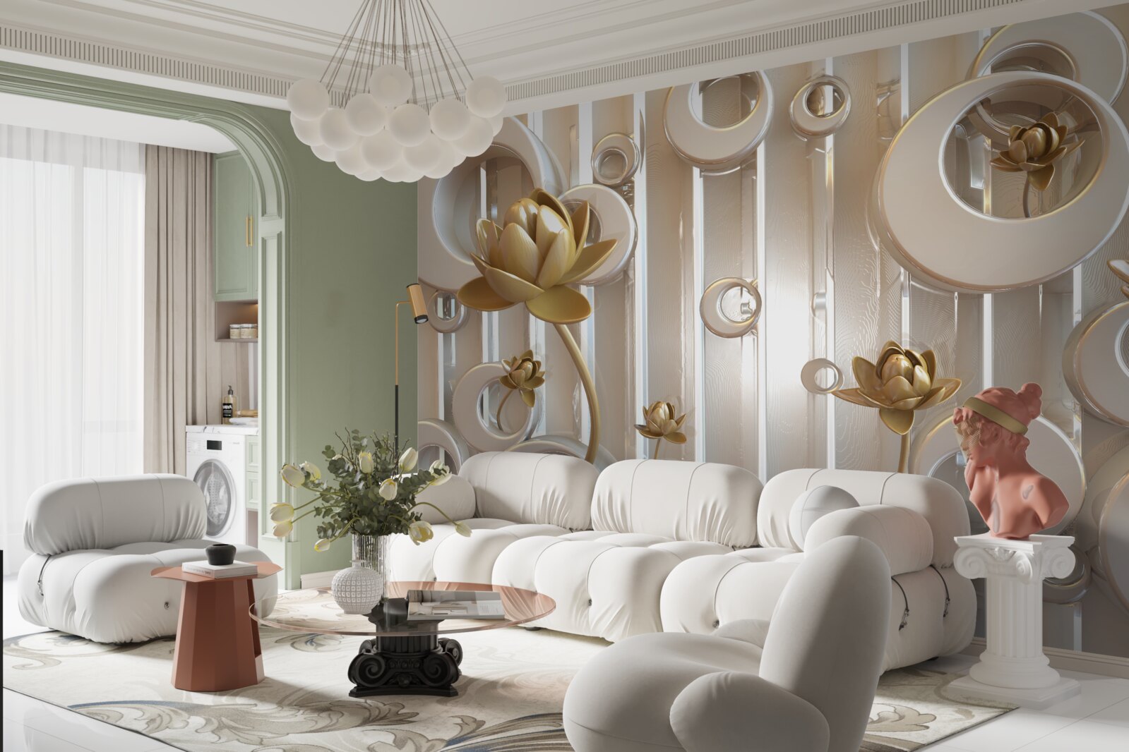 Fototapet flori aurii și bile de lună