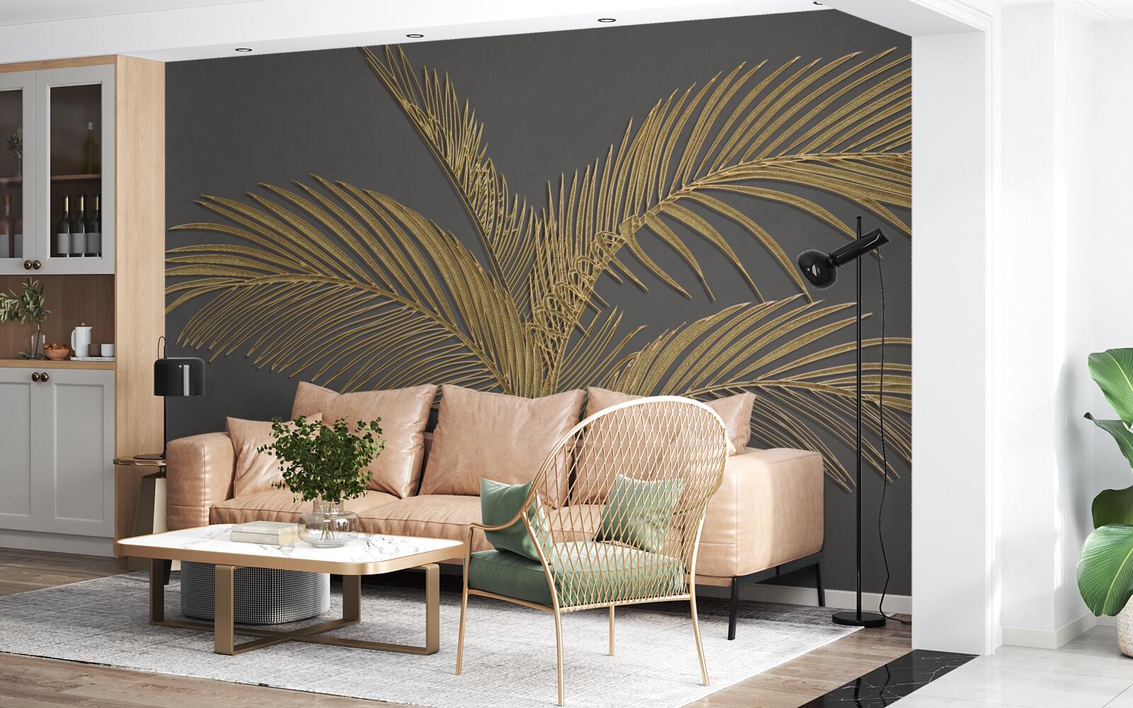 Fototapet frunze maro pană pe un fundal gri