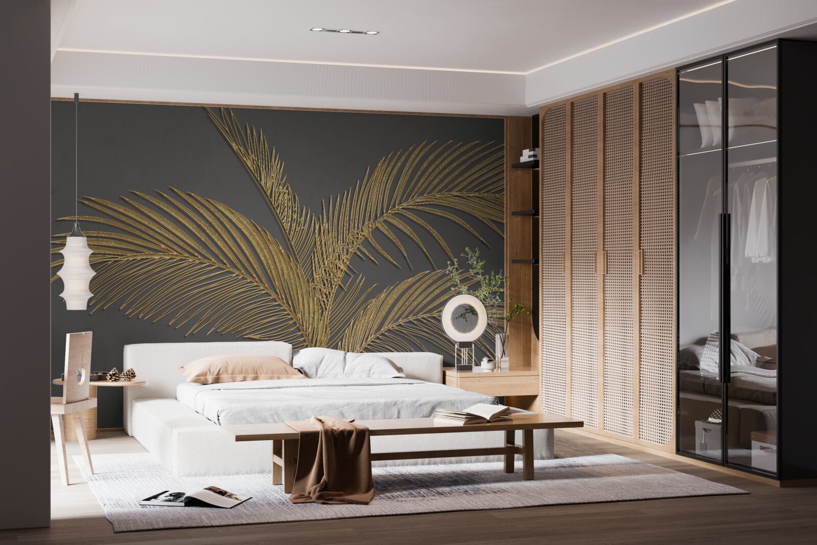 Fototapet frunze maro pană pe un fundal gri