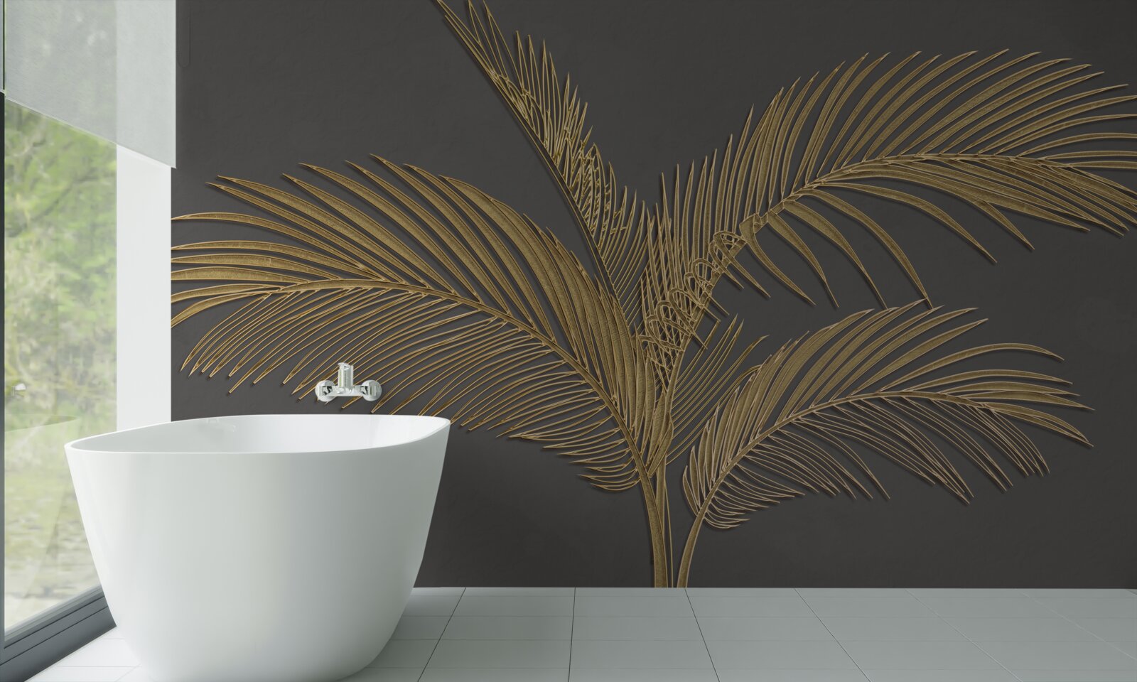 Fototapet frunze maro pană pe un fundal gri