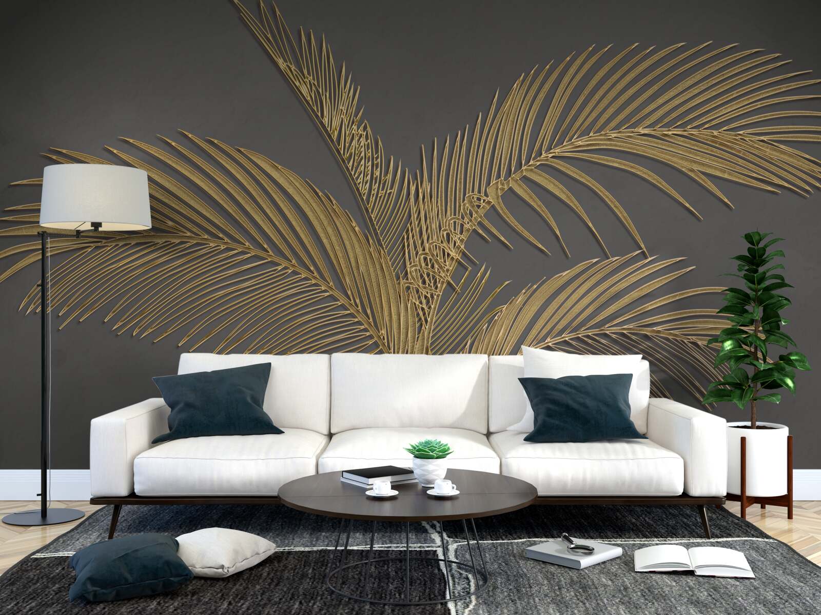 Fototapet frunze maro pană pe un fundal gri