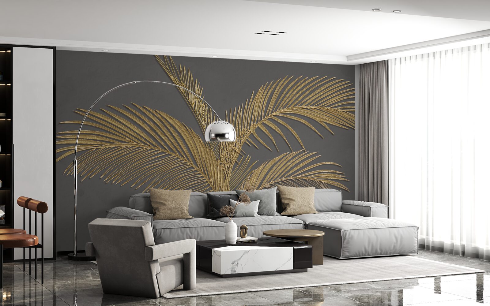 Fototapet frunze maro pană pe un fundal gri