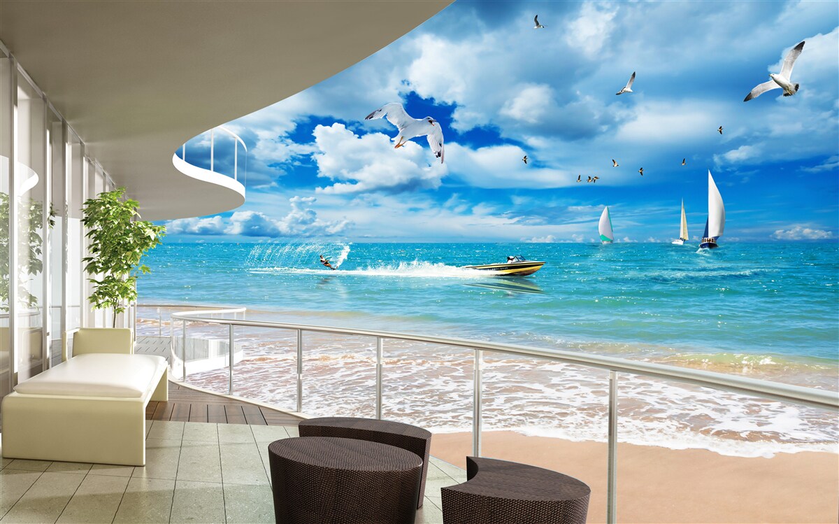 Fototapet vedere la mare și foișor modern