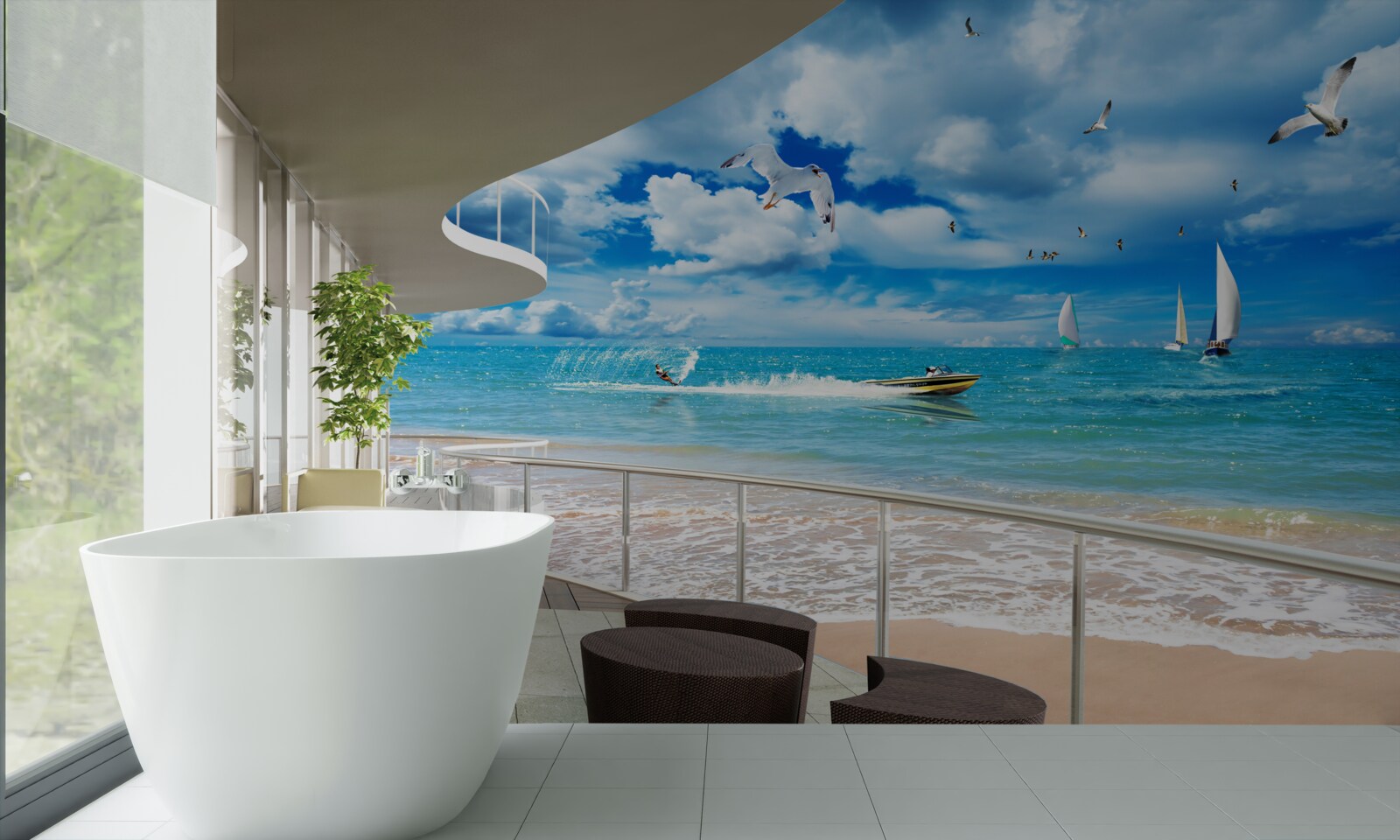 Fototapet vedere la mare și foișor modern