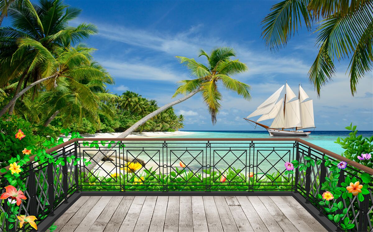 Fototapet malul mării cu balcon