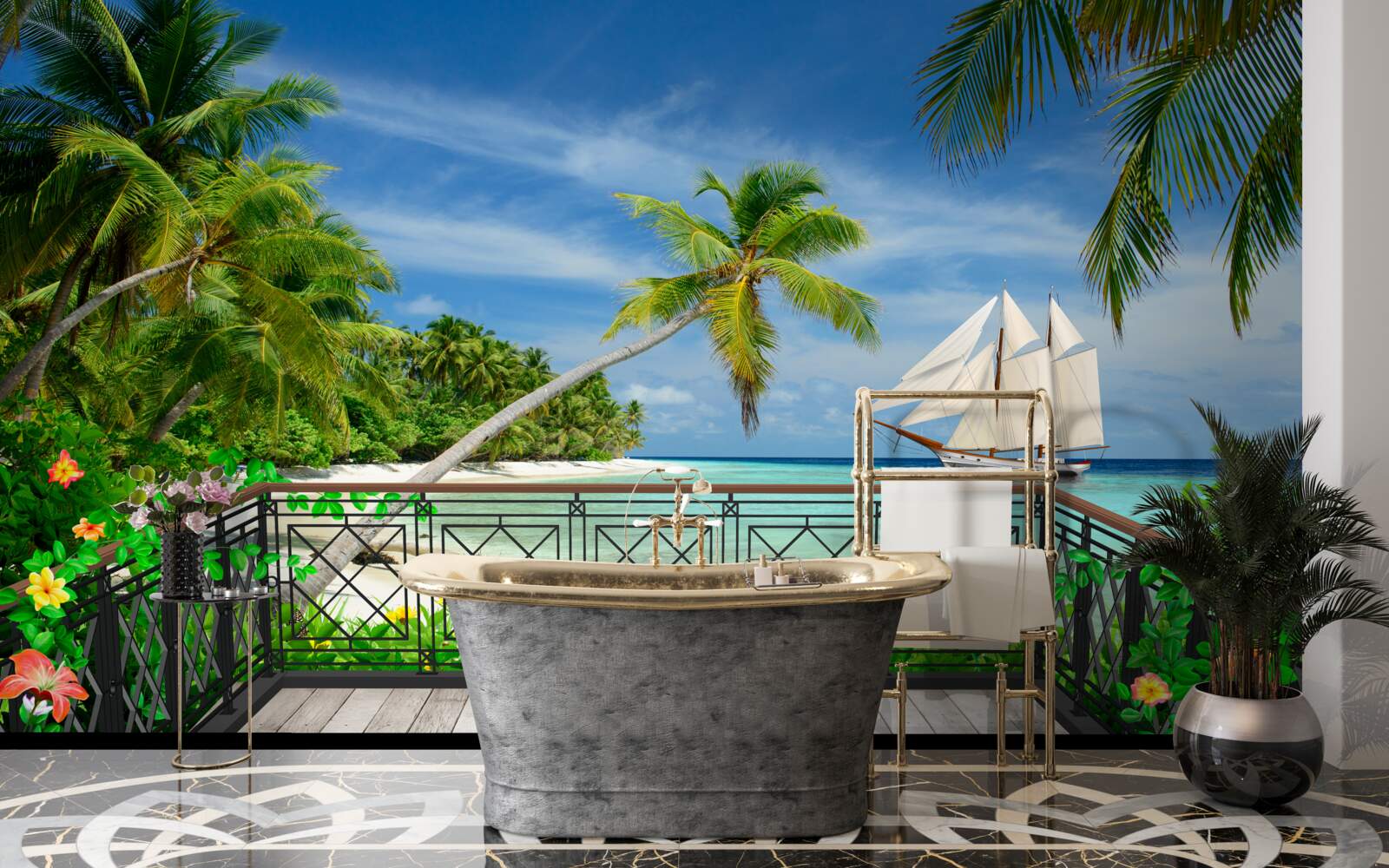 Fototapet malul mării cu balcon