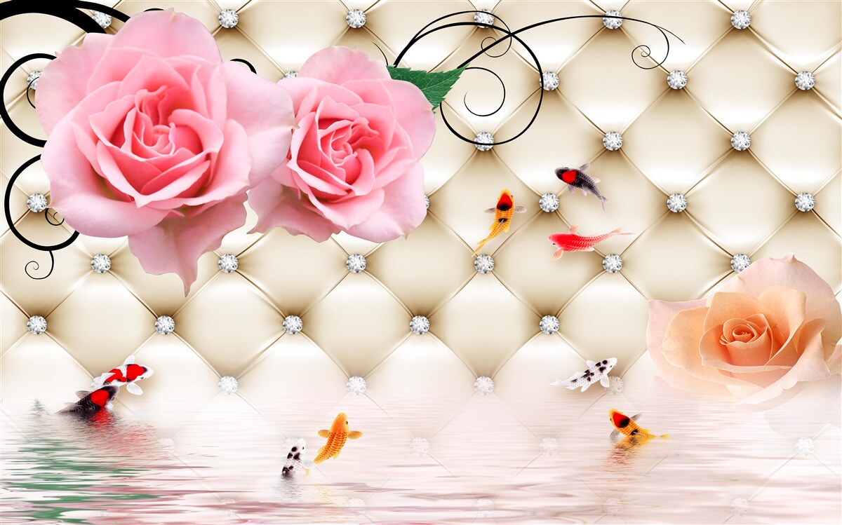 Fototapet fluturi și trandafiri peste elementele vitale