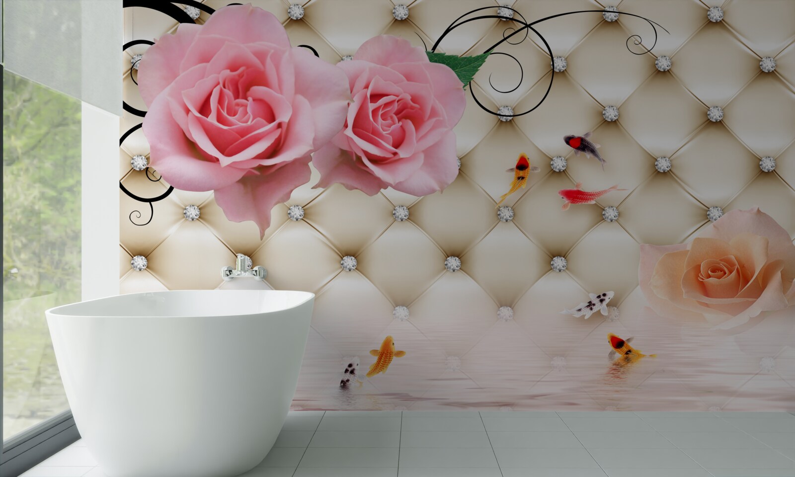 Fototapet fluturi și trandafiri peste elementele vitale