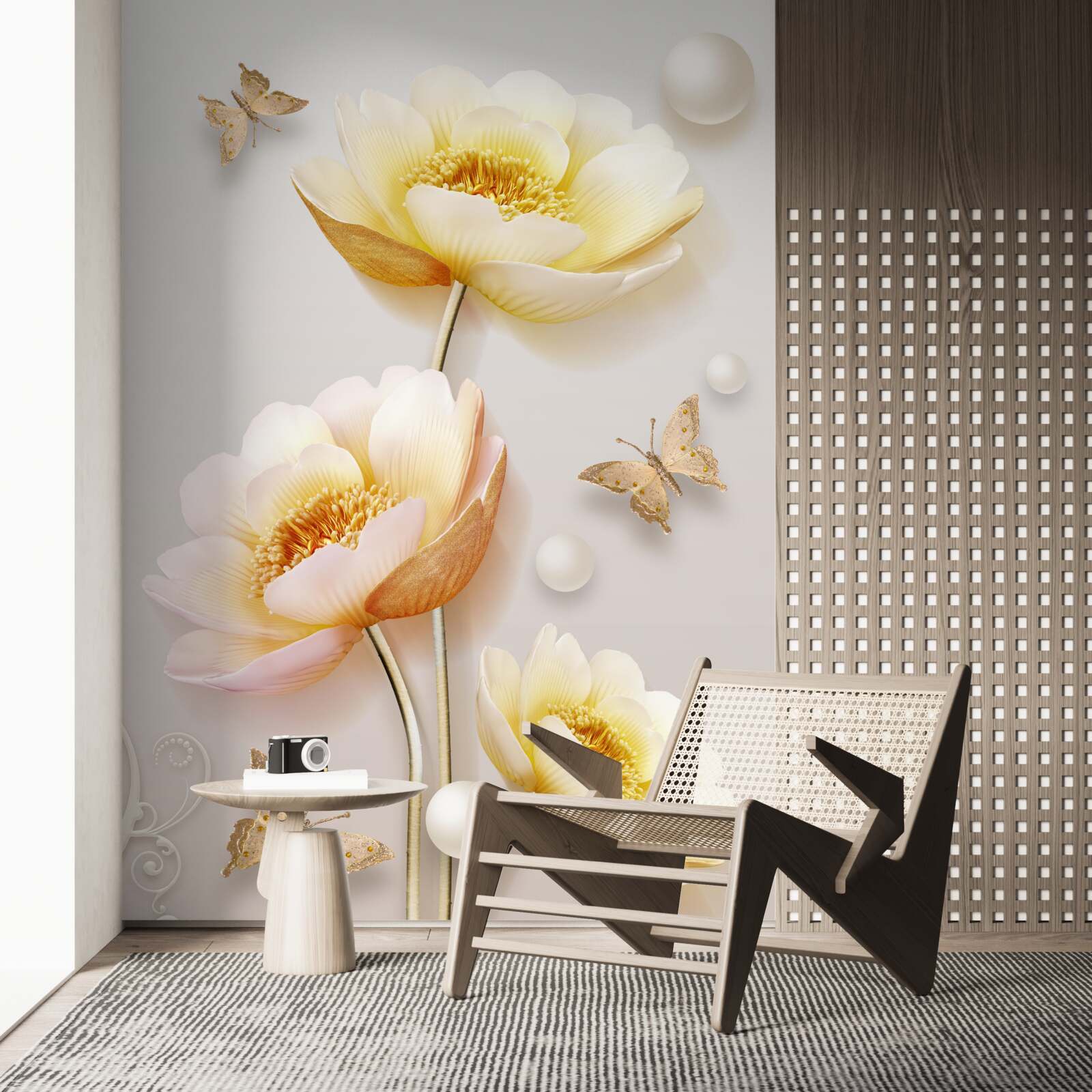 Fototapet fluturi, perle și muguri