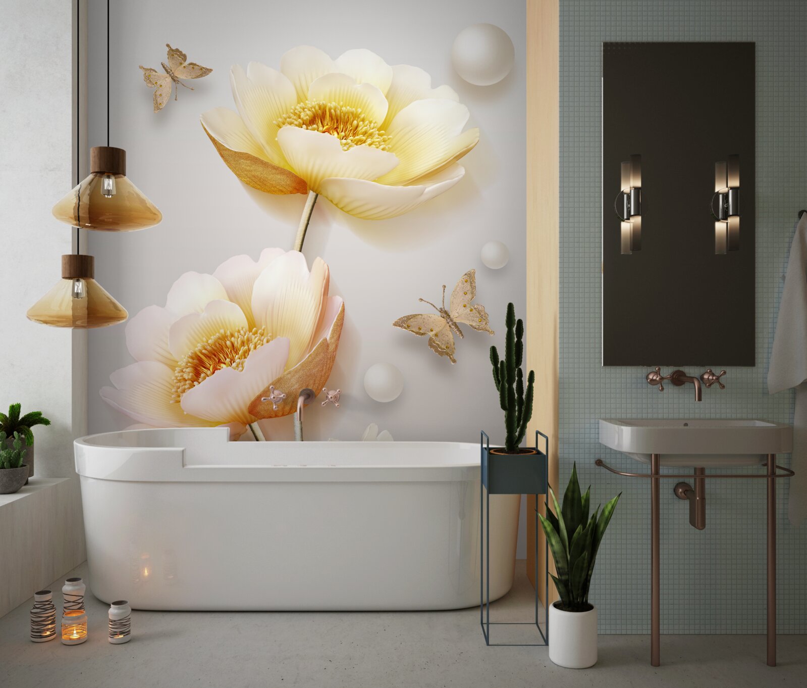 Fototapet fluturi, perle și muguri