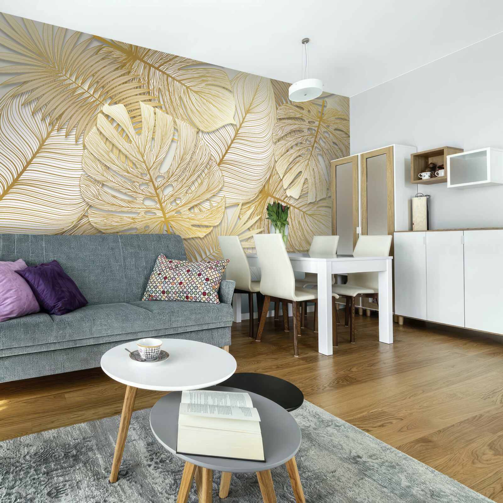 Fototapet frunzele de monstera tropicală sunt de culoare aurie și maro