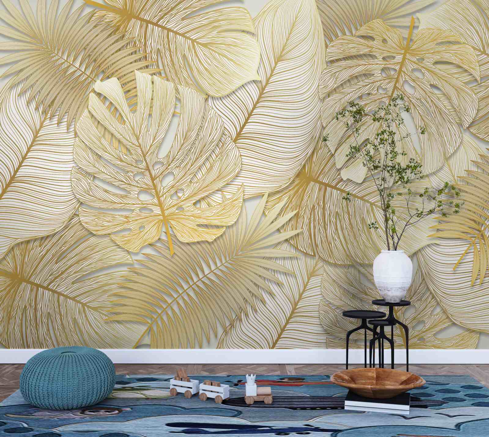 Fototapet frunzele de monstera tropicală sunt de culoare aurie și maro