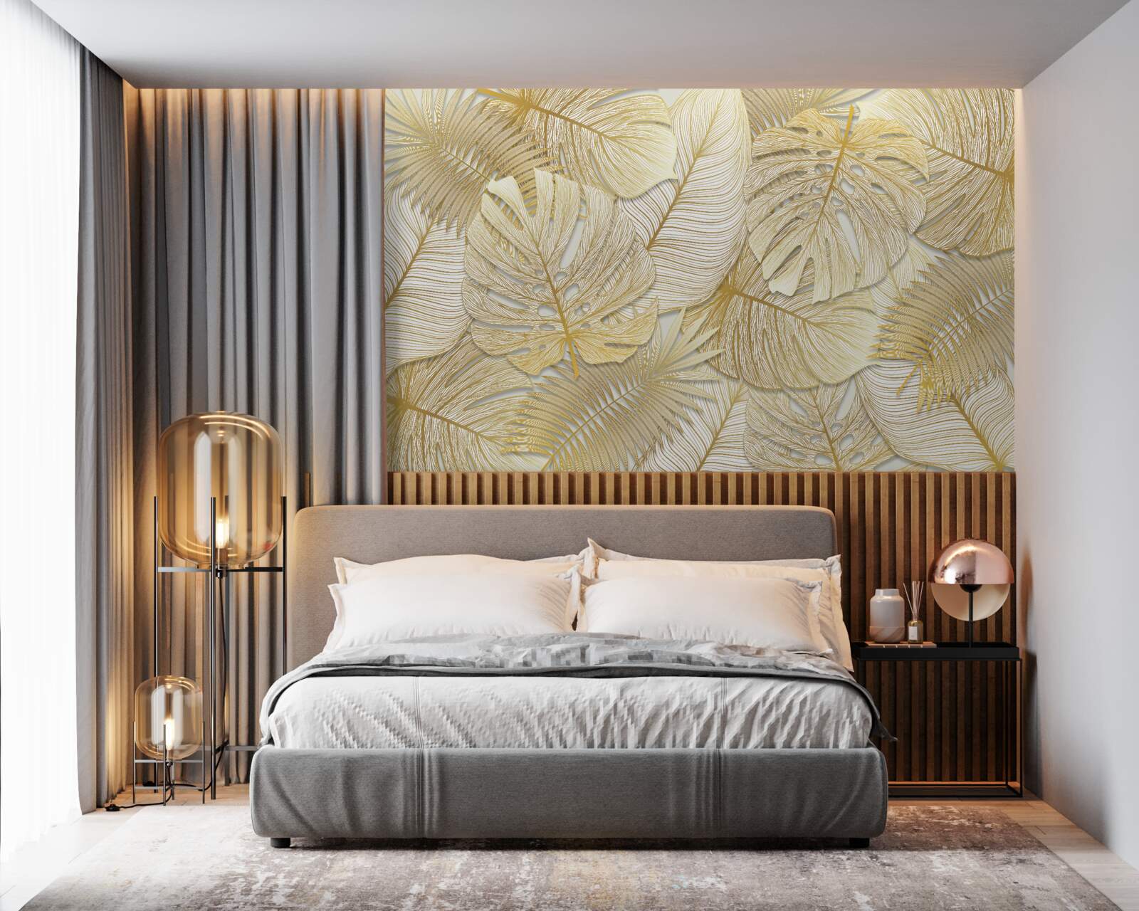 Fototapet frunzele de monstera tropicală sunt de culoare aurie și maro