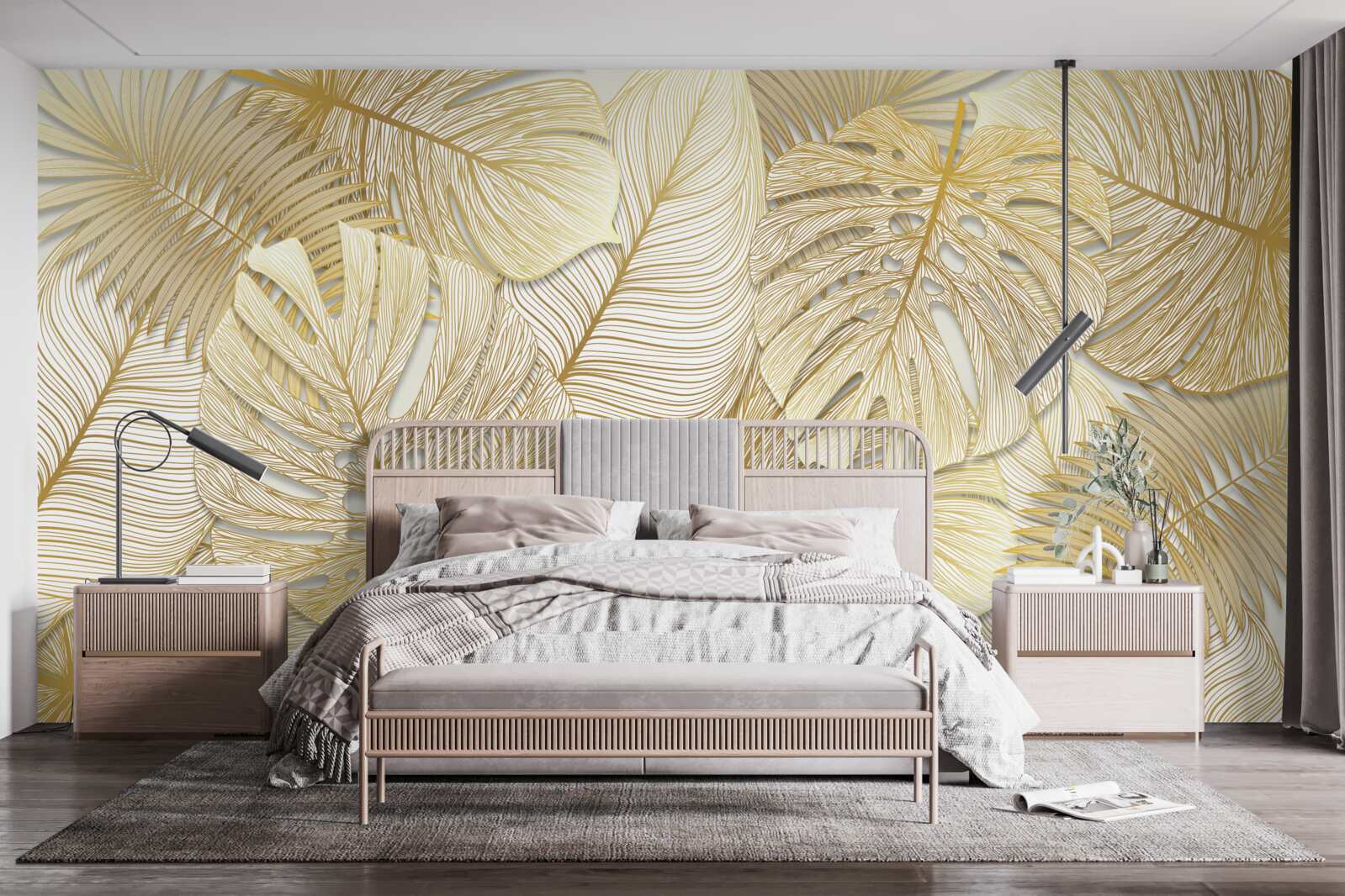 Fototapet frunzele de monstera tropicală sunt de culoare aurie și maro