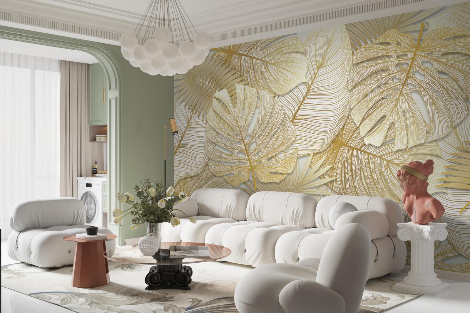 Fototapet frunzele de monstera tropicală sunt de culoare aurie și maro