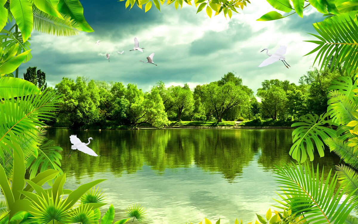 Fototapet lac spectaculos în pădure