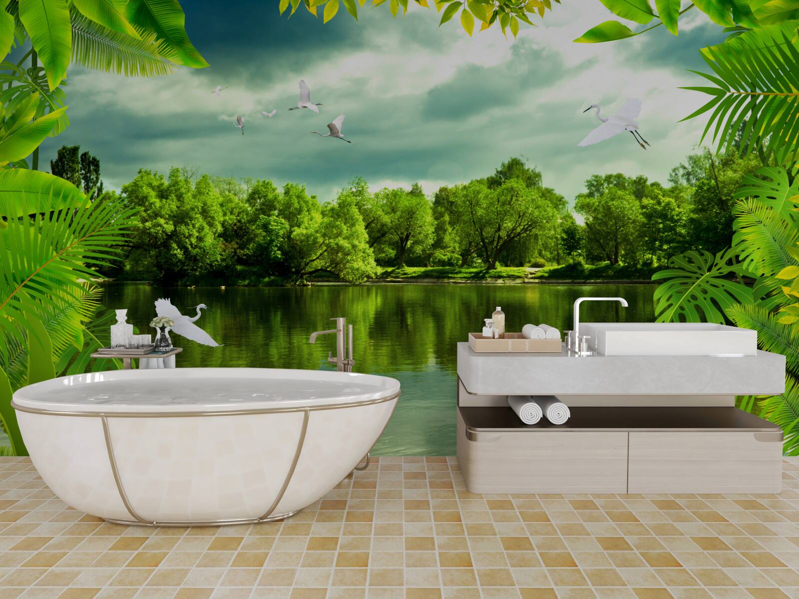 Fototapet lac spectaculos în pădure