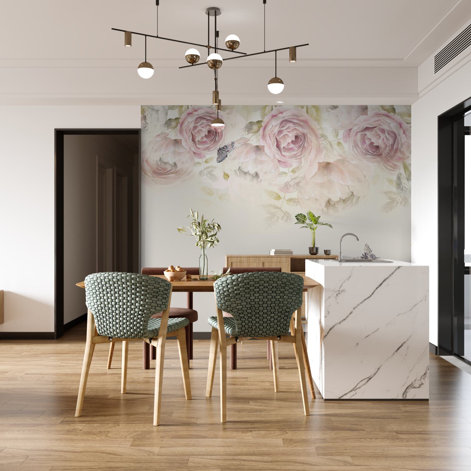 Fototapet coroană de trandafiri abundenți