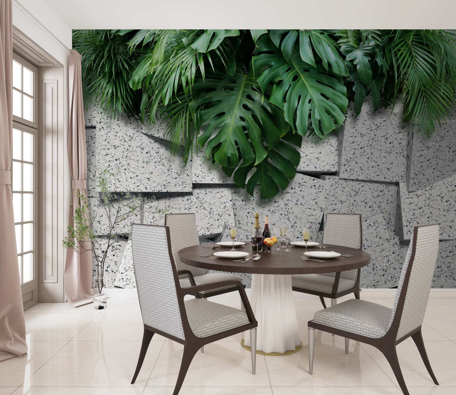 Fototapet monstera într-o atmosferă tropicală pe un fundal gri